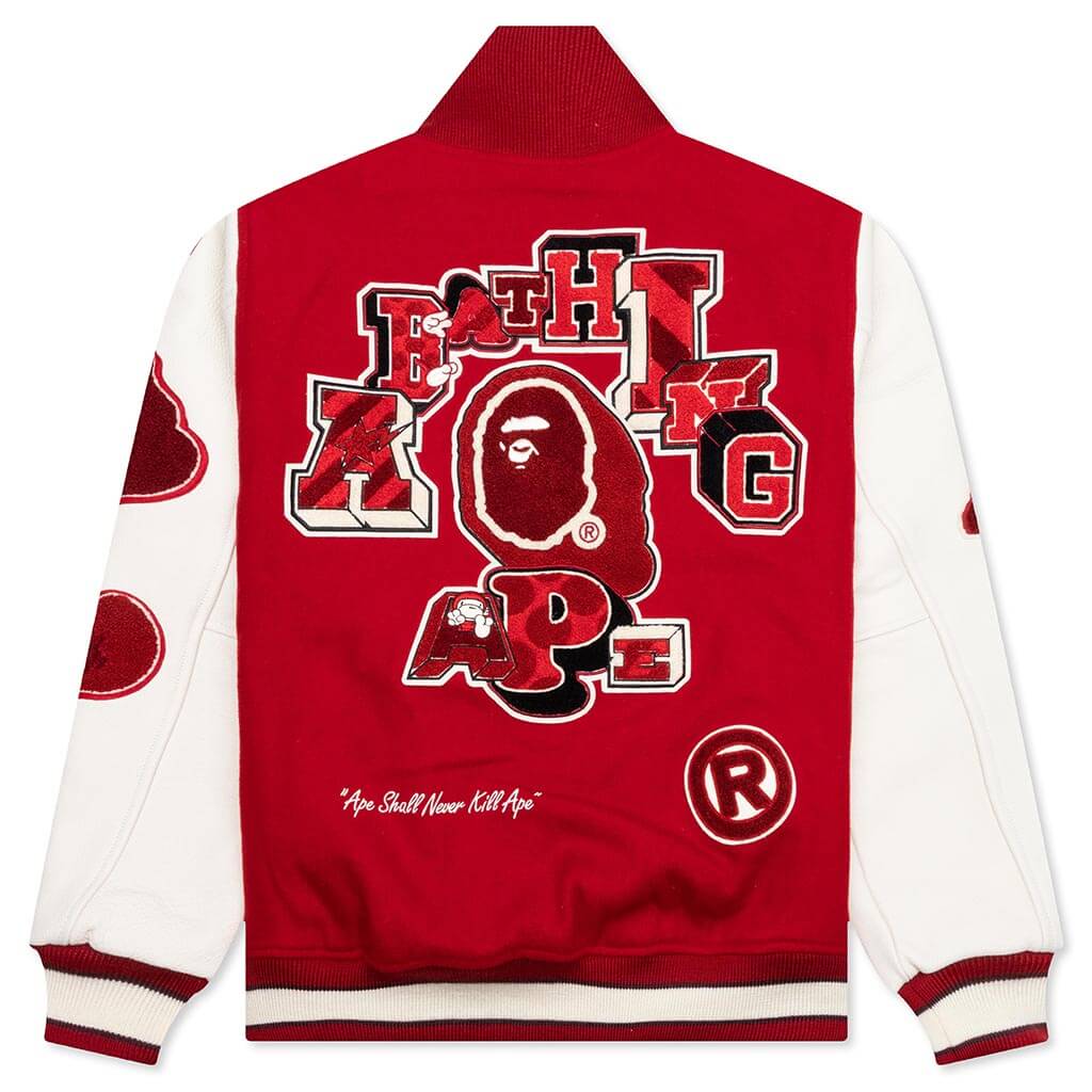 Bape Multi Motif Varsity Jacket Red