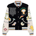 Chenille Embroidered Patchwork Bomber Jacket Navy Off White