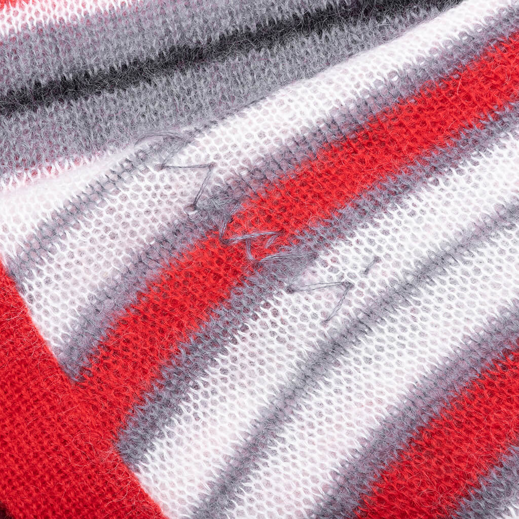 Logo Embroidered Striped Mohair Blend Cardigan Red Grey