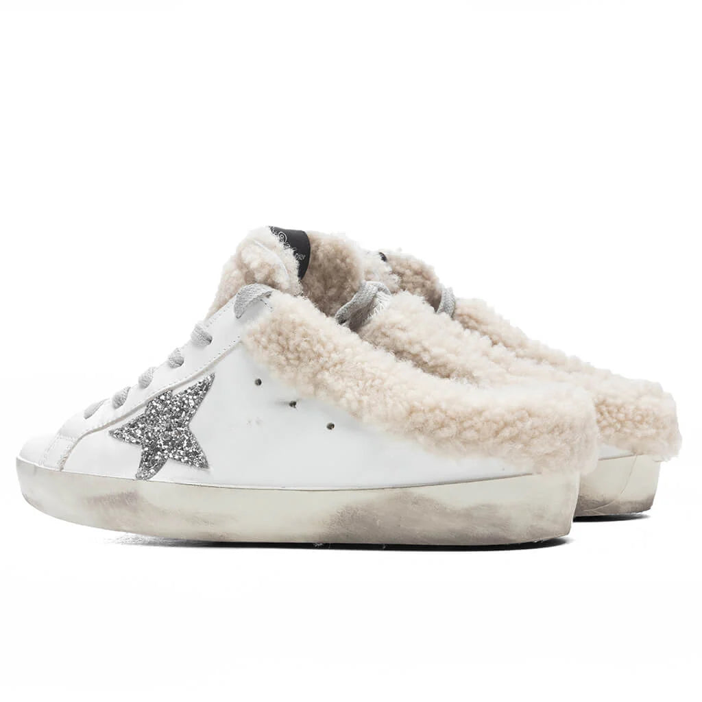 Womens Super Star Sabot White Silver Beige