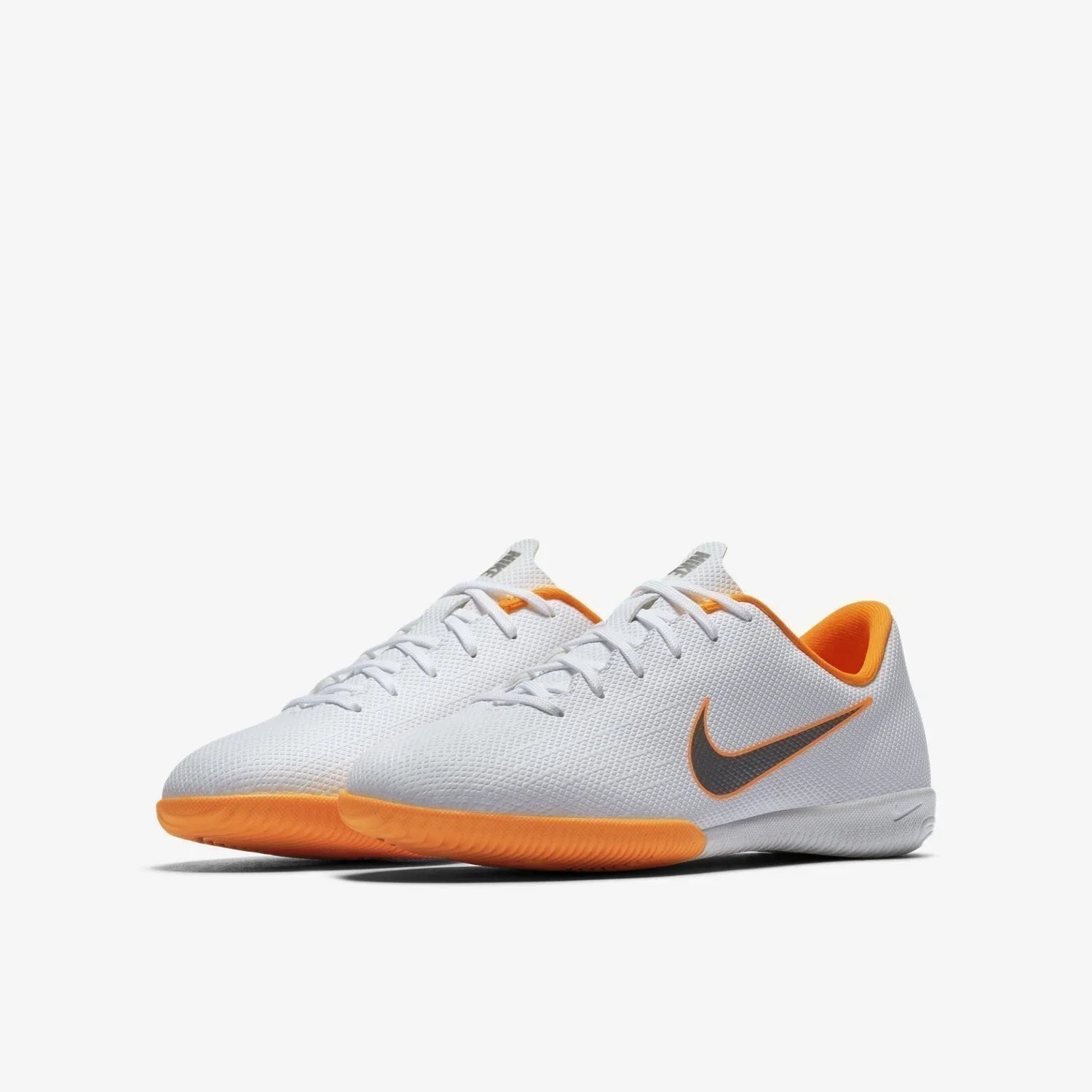 Nike Jr MercurialX Vapor XII Academy Indoor Soccer Shoes White Total Orange Metallic Cool Grey Metallic Cool Grey
