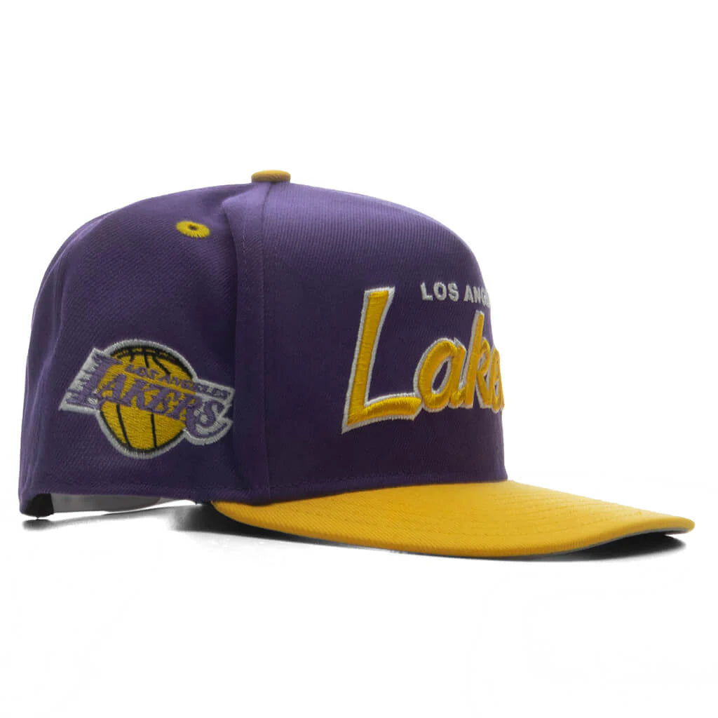 9FIFTY A Frame Curved Hardwood Classics Script Snapback Los Angeles Lakers