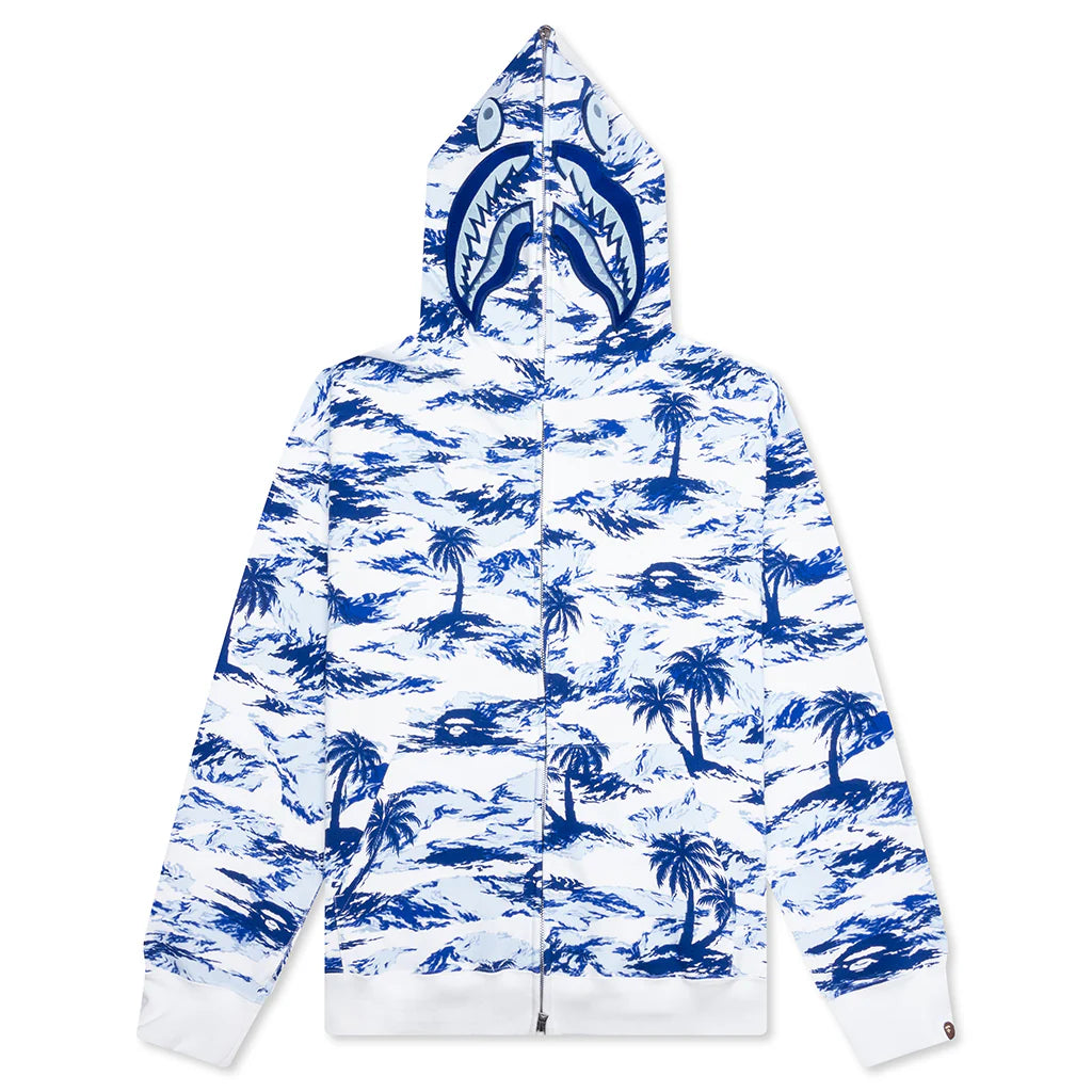 Palm Tree Camo Relaxed Fit Shark Full Zip Hoodie Blue