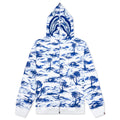 Palm Tree Camo Relaxed Fit Shark Full Zip Hoodie Blue