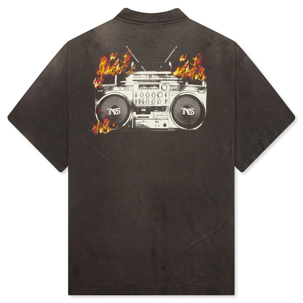 Saint M6 x Nas Radio Tape On Fire S S Tee Black