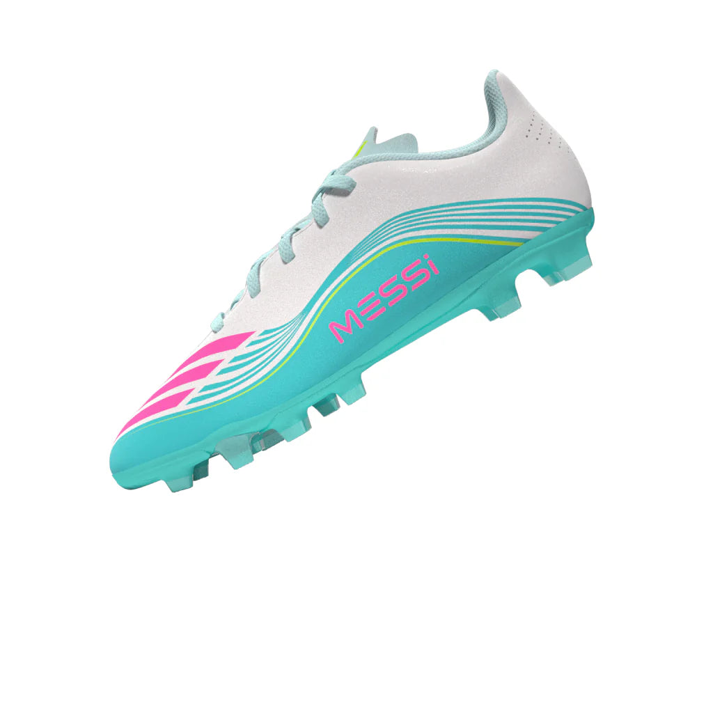 adidas F50 Messi Club Firm Ground Multi Ground Youth Soccer Cleats White Pink Aqua