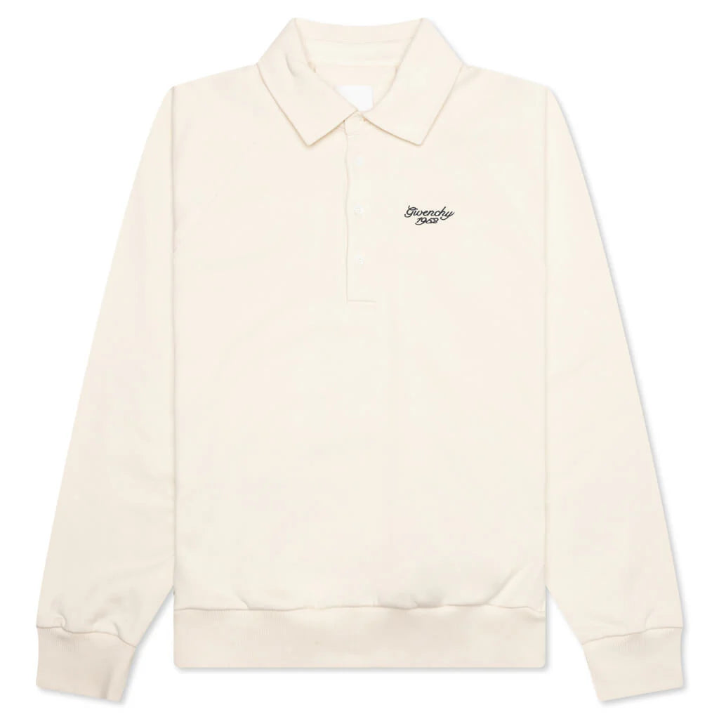 Buttoned Raglan Long Sleeve Sweatshirt Ivory