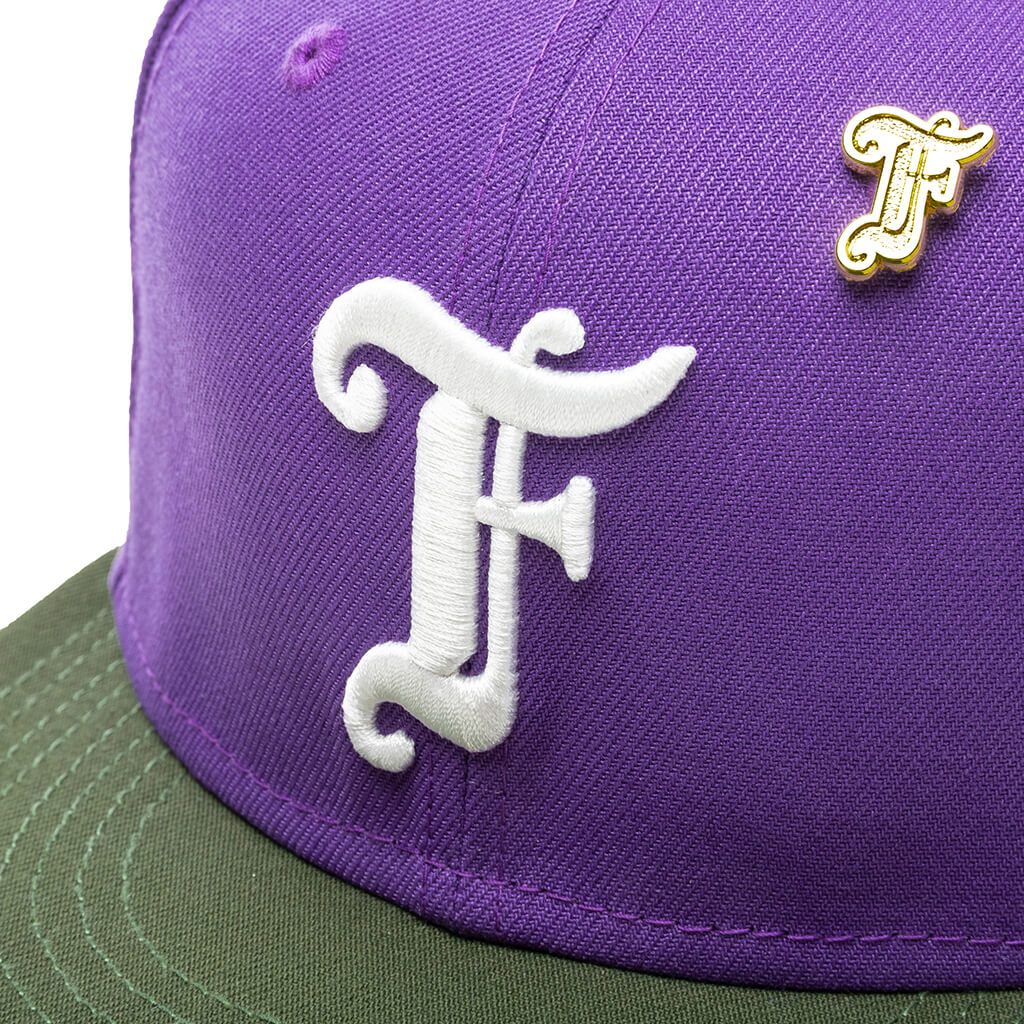 Feature x New Era Old English F Snapback Hat w Pin Varsity Purple Rifle Green