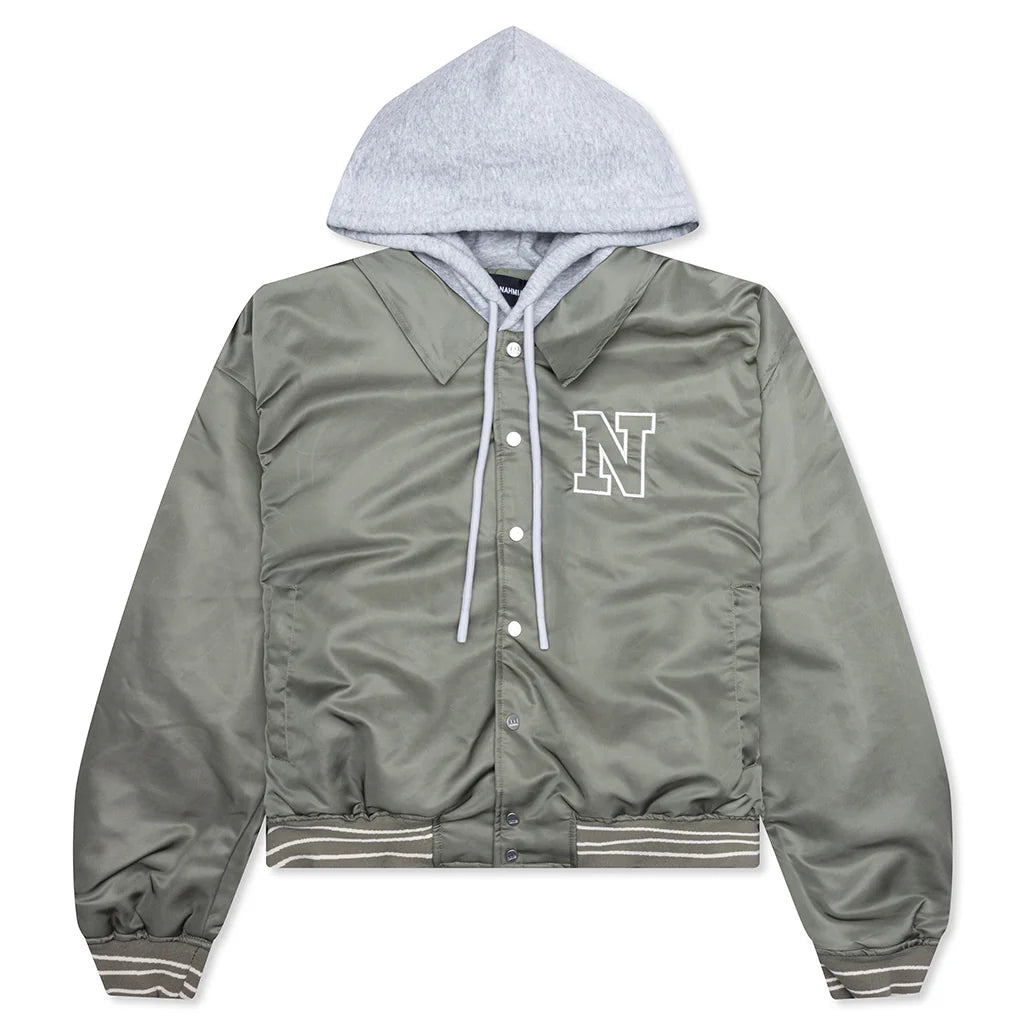 Nylon Hooded Bomber Army Green