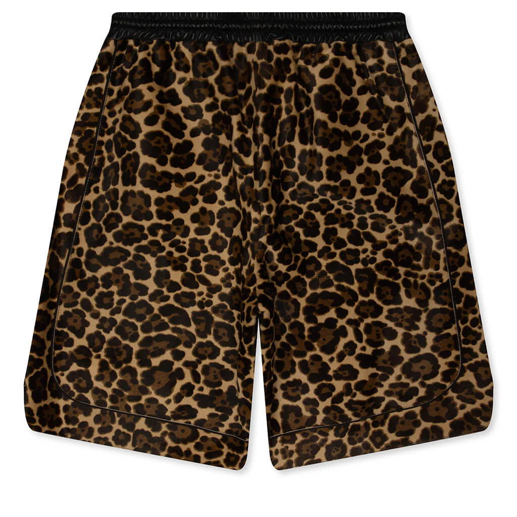 Leopard Print Calf Hair Basketball Shorts Brown Leopard