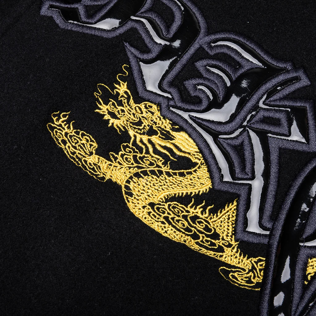 Dragon Embroidered Varsity Jacket Black