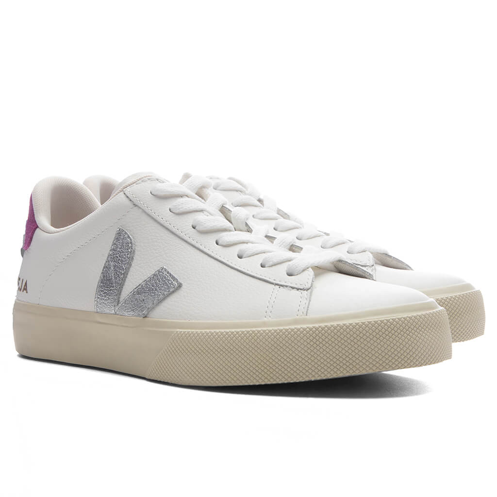 Womens Campo Leather White Silver Ultraviolet