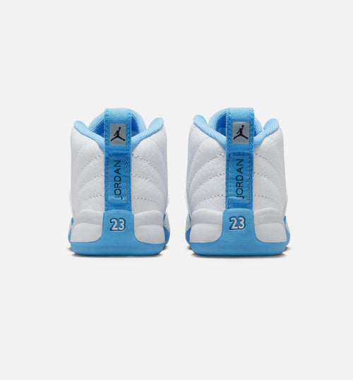 Air Jordan 12 Retro White and University Blue Infant Toddler Lifestyle Shoe White University Blue Metallic Silver