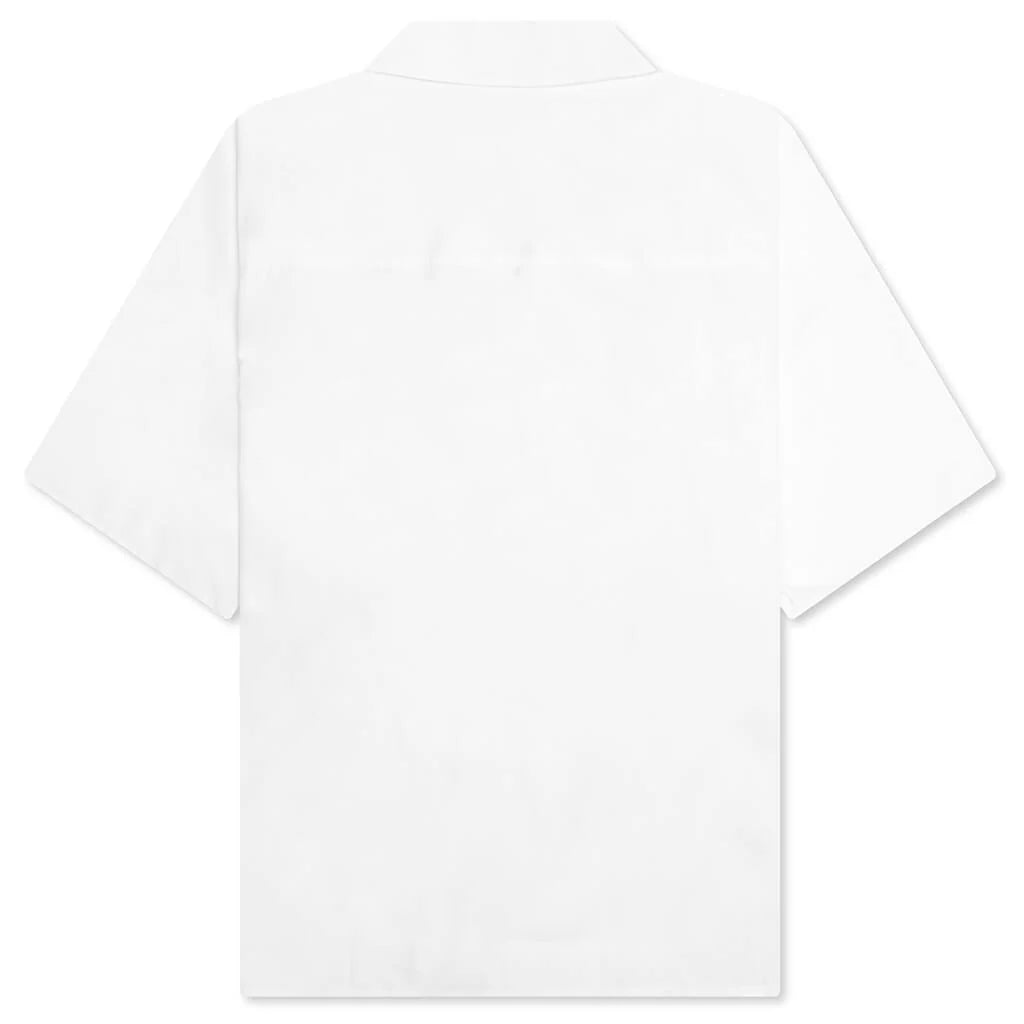 Poplin Bowling Shirt with Mended Patch Lily White
