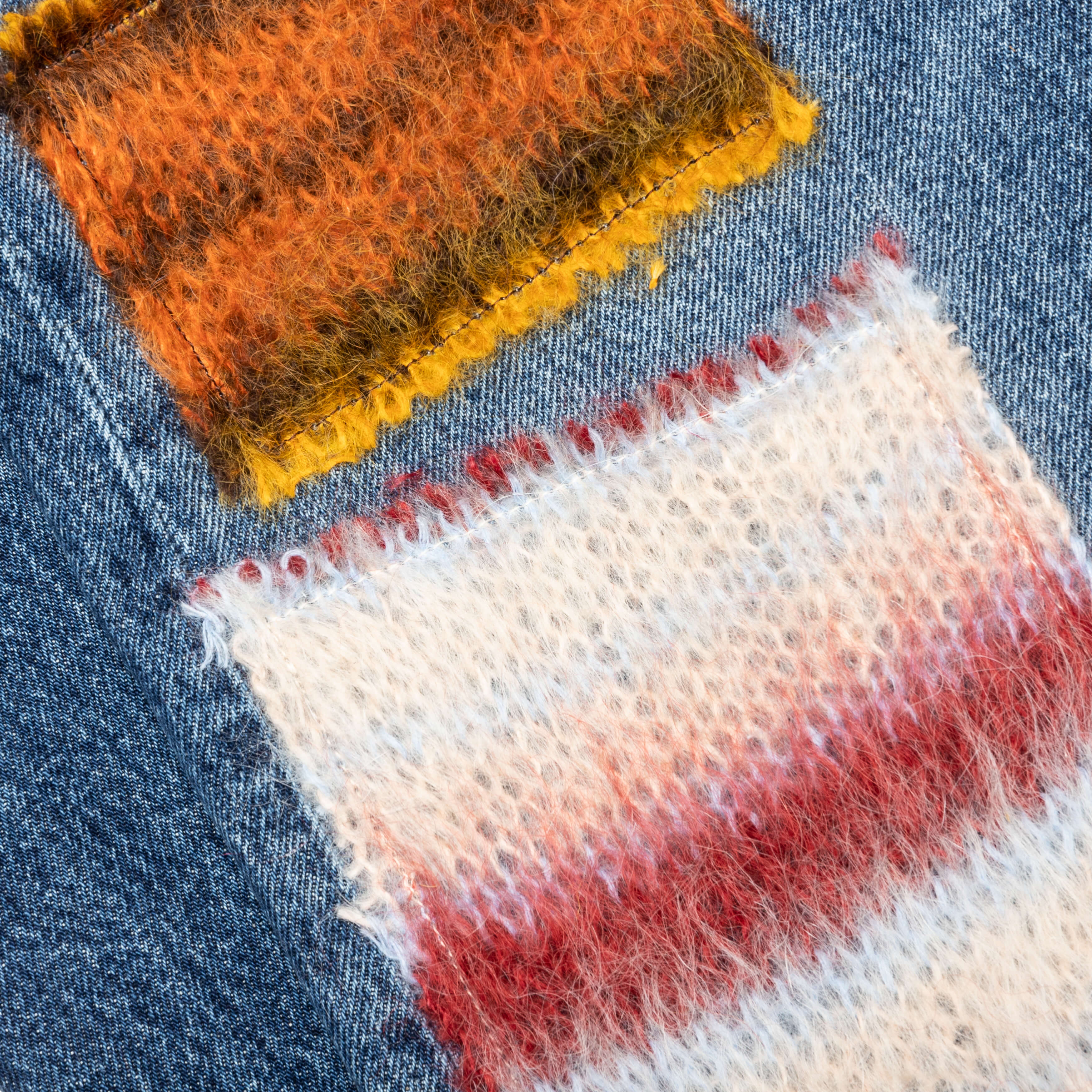 Virgin Wool Denim Trousers With Knitted Patches Deep Blue