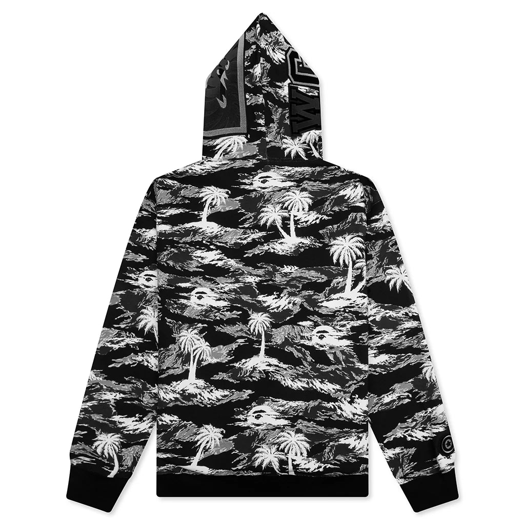 Palm Tree Camo Relaxed Fit Shark Full Zip Hoodie Black