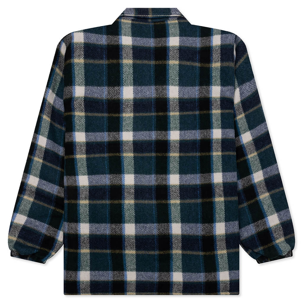 Wool Melton Plaid Coach Jacket Green