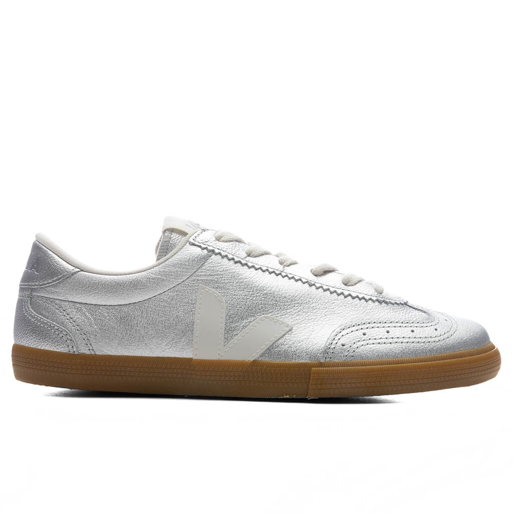 Womens Volley Leather Silver White Natural