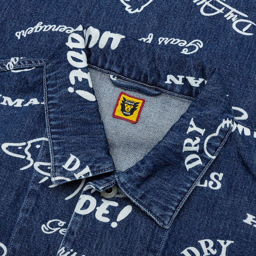 Printed Denim Coverall Jacket Indigo