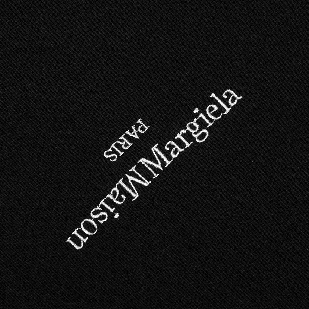 Upside Down Logo Hoodie Black White Embroidery