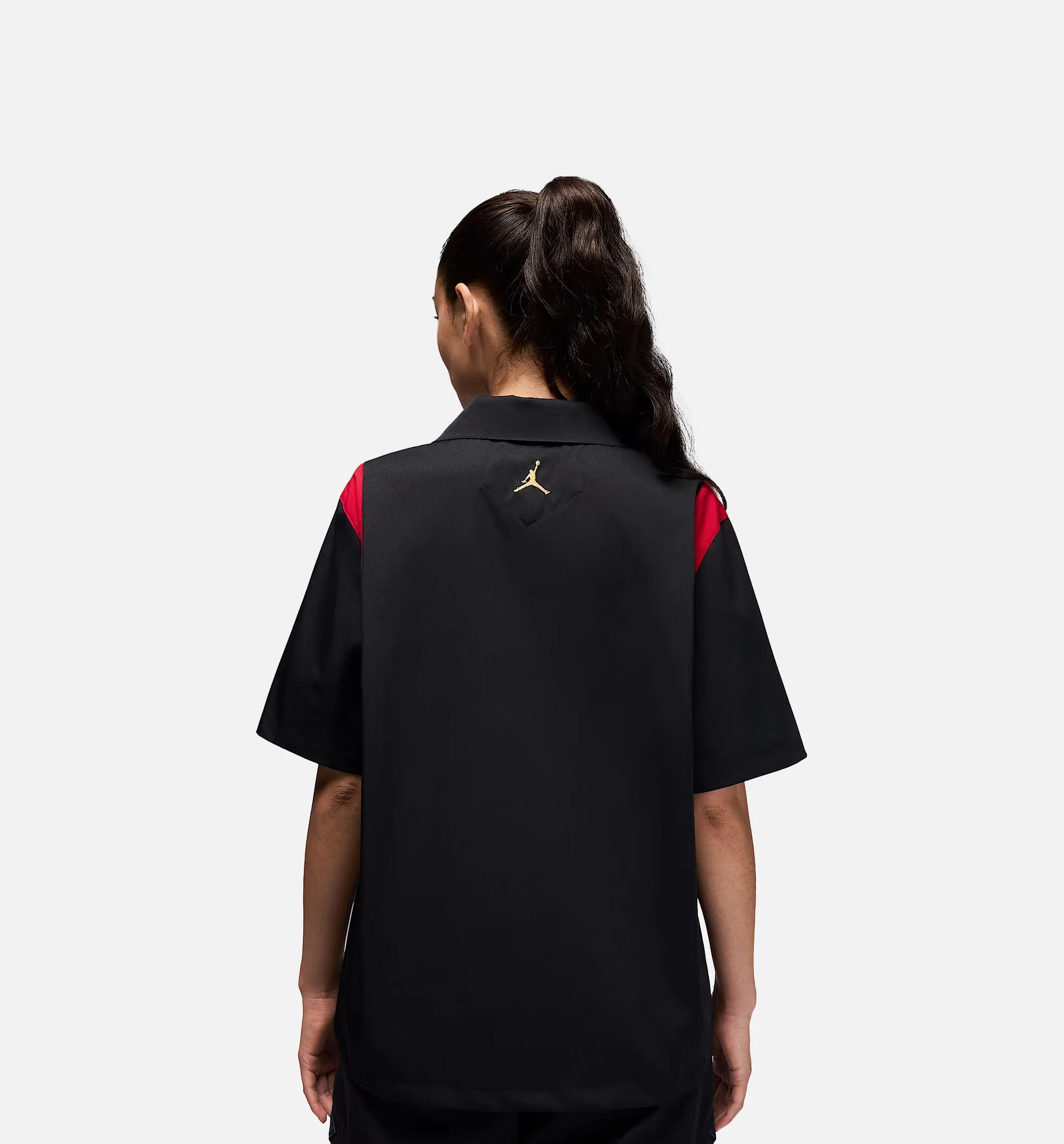 Button Up Womens Short Sleeve Shirt Black Gym Red