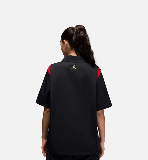 Button Up Womens Short Sleeve Shirt Black Gym Red