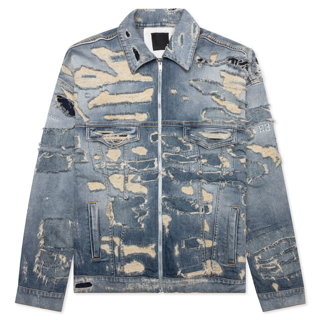 Oversized Denim Rivet Zip Jacket Light Blue