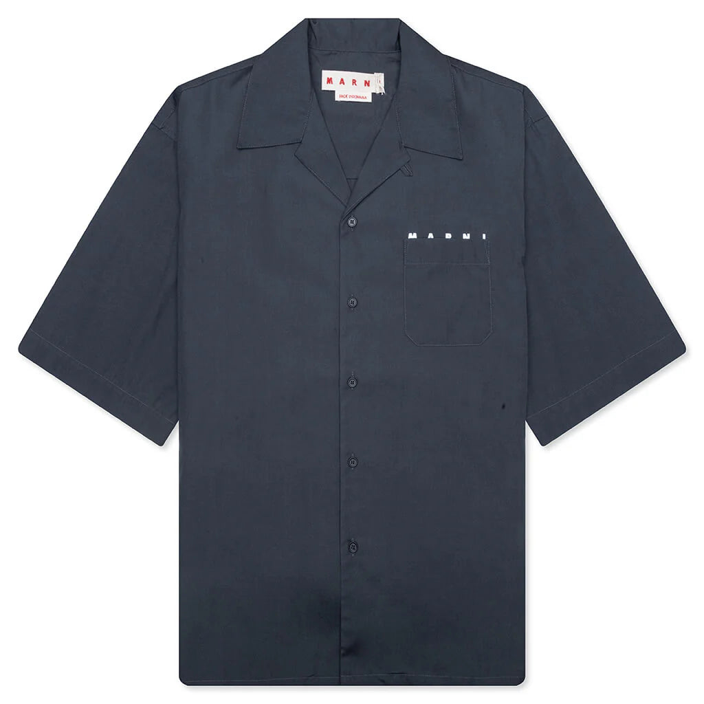 Organic Hidden Logo Poplin Cotton Shirt Dark Ash