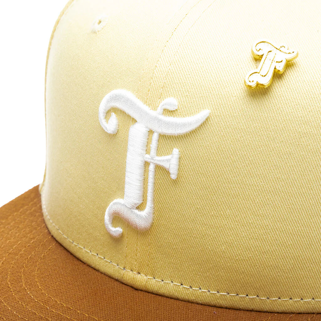 Feature x New Era Old English F Snapback Hat w Pin Soft Yellow Toasted Peanut