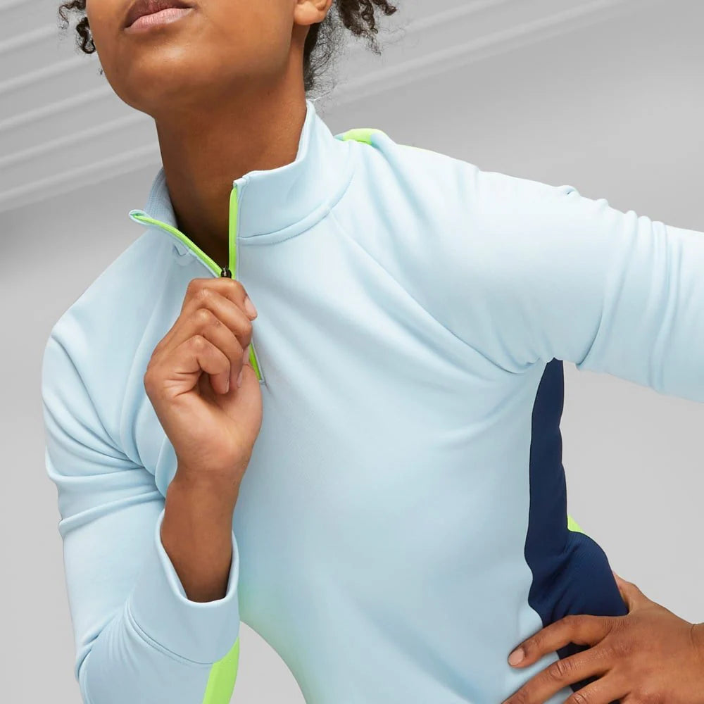 PUMA Womens Individualblaze 1 4 Zip Training Top Silver Sky Persian Blue