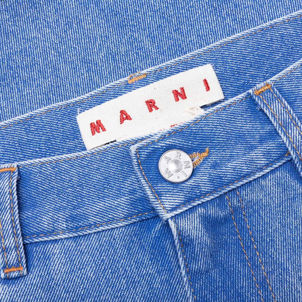 Wide Leg Blue Jeans With High Turn Up Cobalt