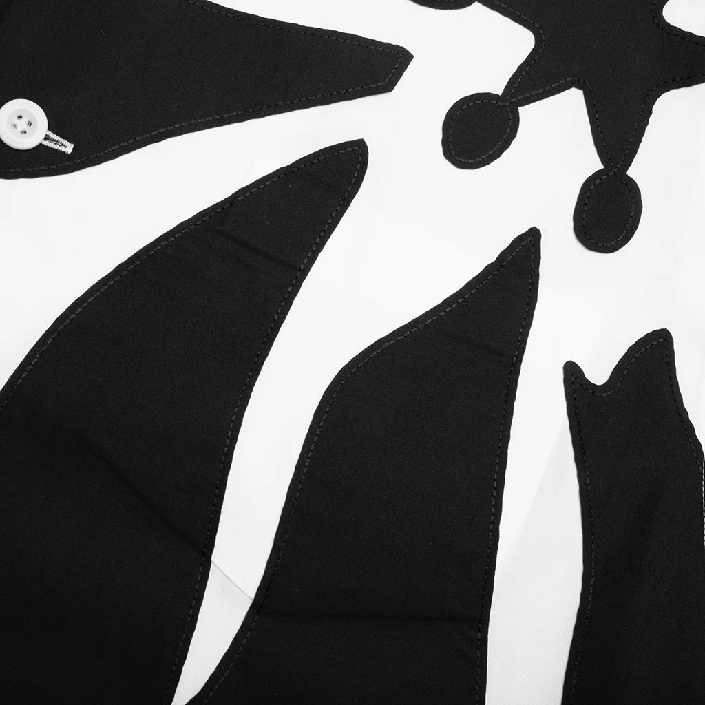 Floral Embroidered Patch Poplin Shirt Off White Black