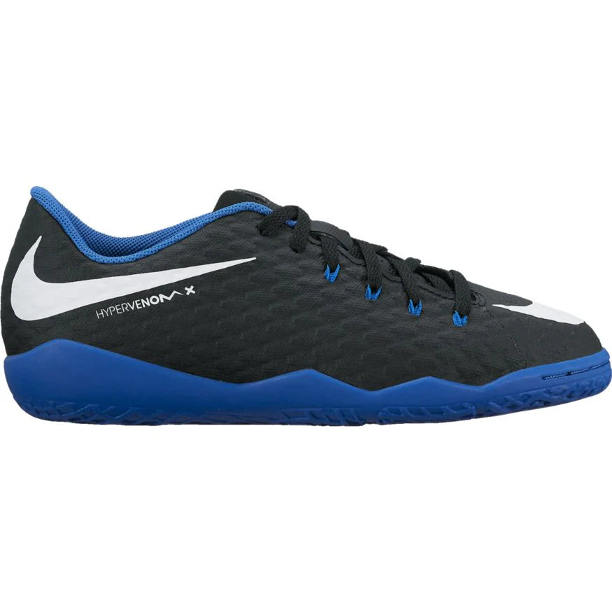 Nike Jr HypervenomX Phelon III IC Indoor Soccer Shoes Black White Royal