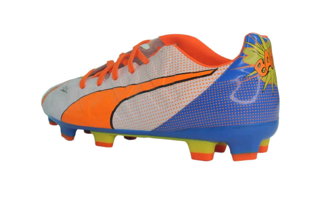 PUMA EvoPOWER 32 Pop FG Jr Firm Ground Youth Soccer Cleats White Orange Blue
