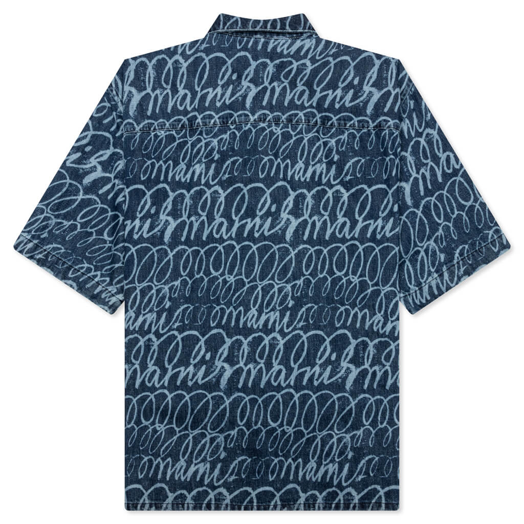 Bleached Echoes Organic Poplin Bowling Shirt Blue Kyanite