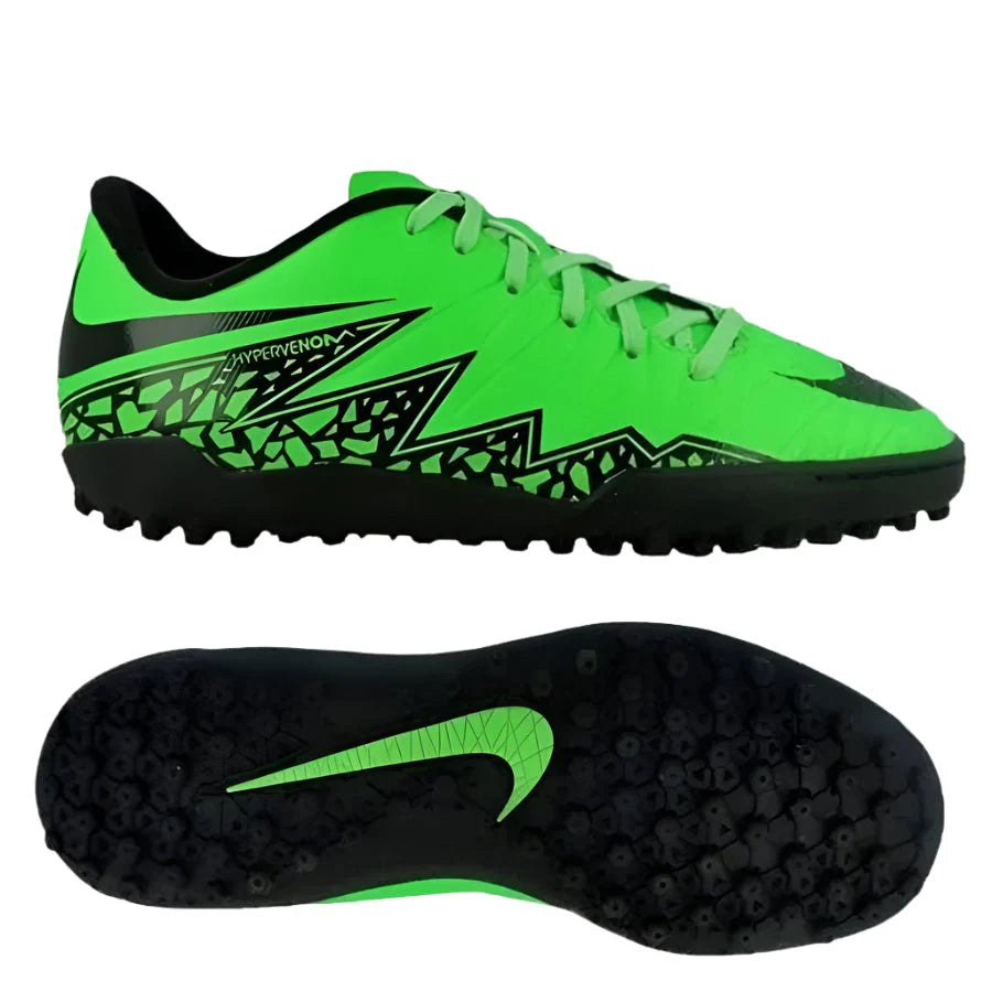Nike Junior HyperVenom Phelon II TF Tuft Soccer Cleats Green Black