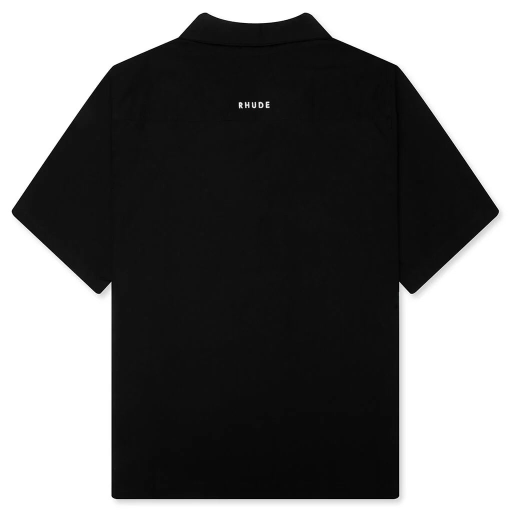 Camp Collar Logo Shirt Black White