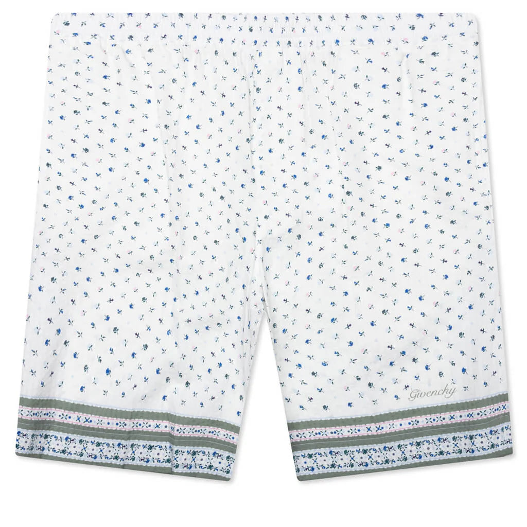 Printed Seersucker Cotton Bermuda Shorts Cream Green