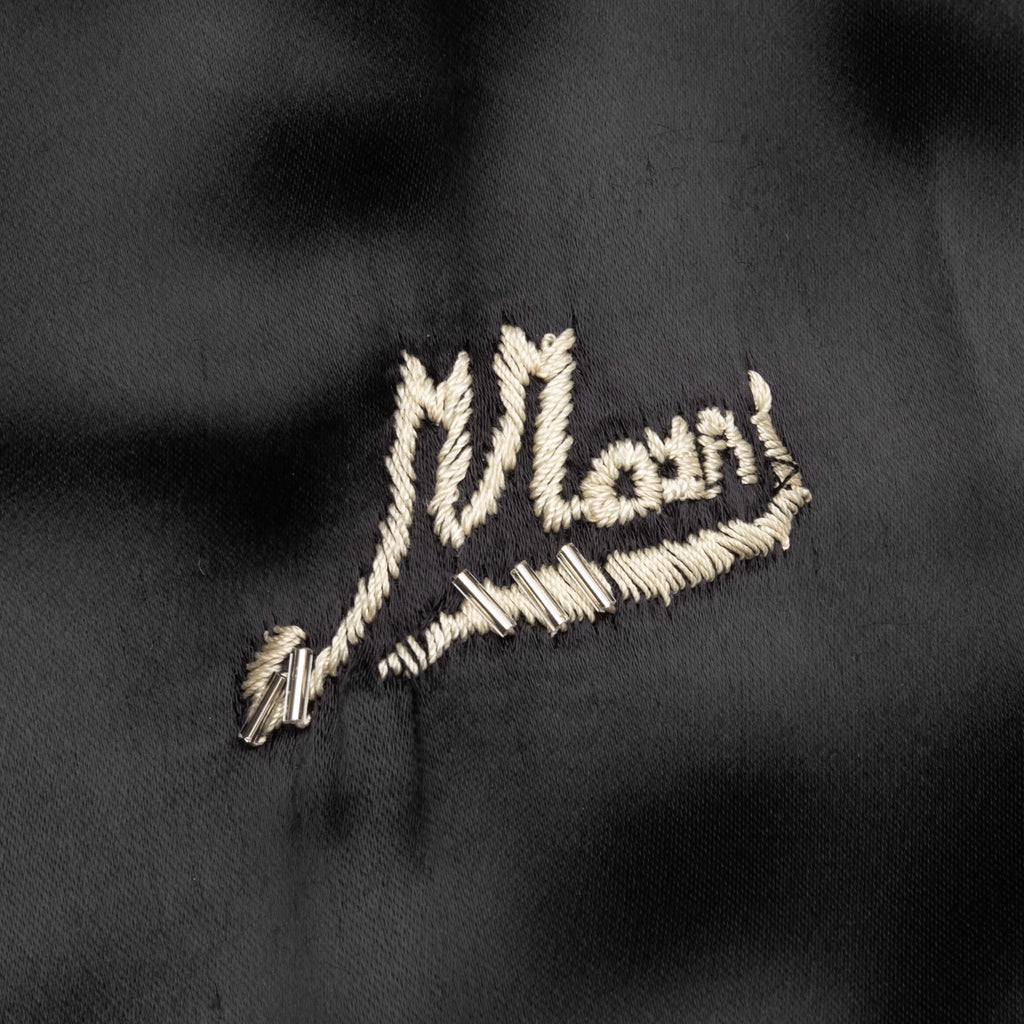 Black Satin Bomber with Beaded Logo Black