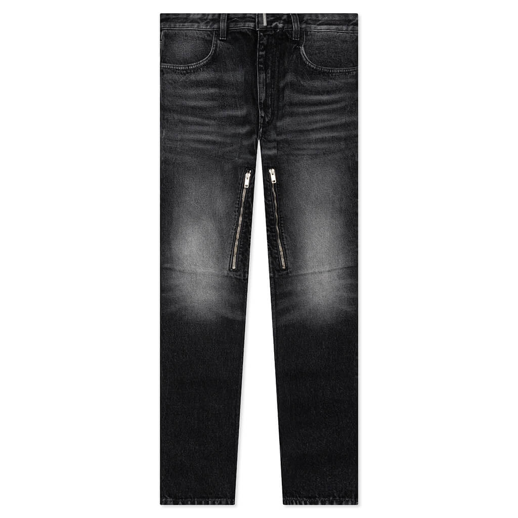 Slim Fit Denim W Zips Black White
