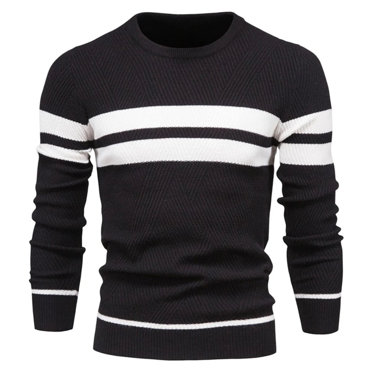 Mens Crew Neck Pullover Striped Sweater