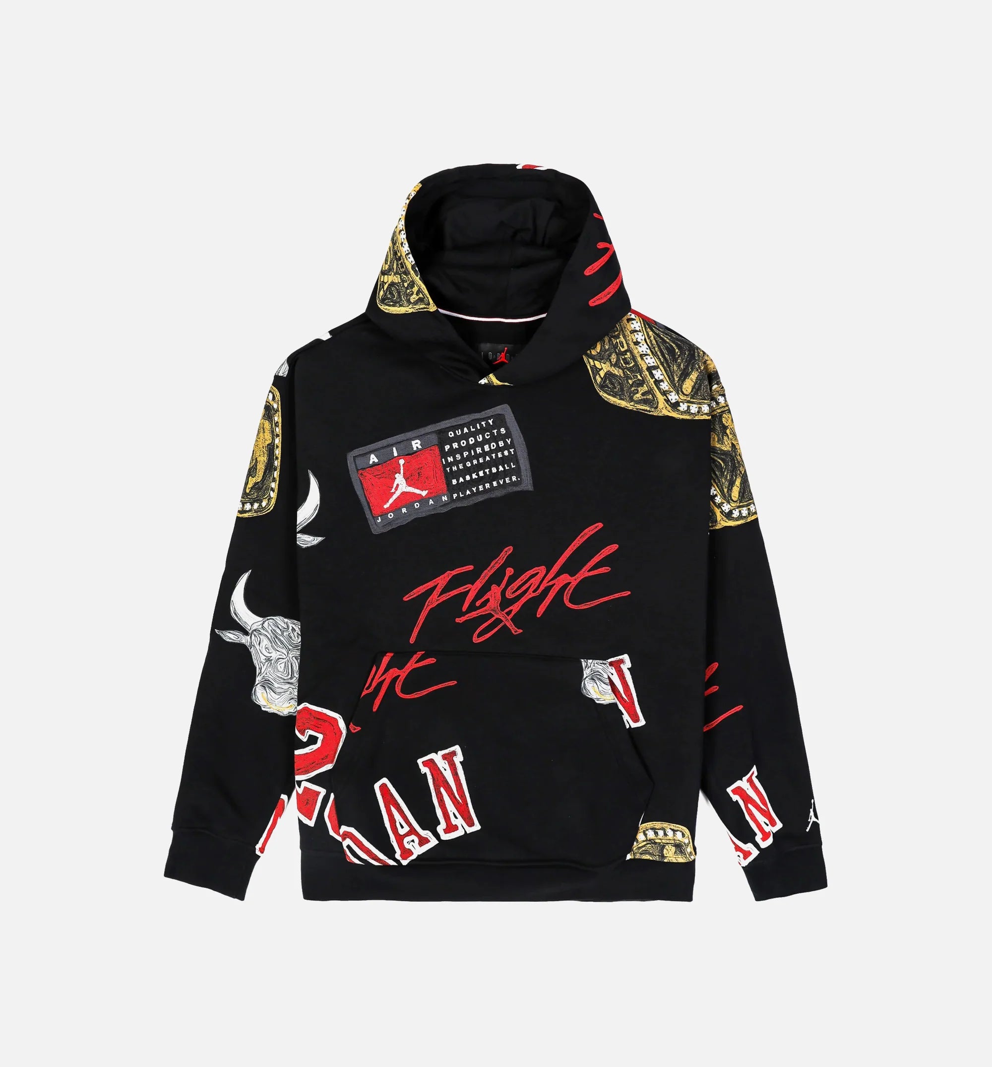Brooklyn Fleece All Over Print Mens Pullover Hoodie Black Red
