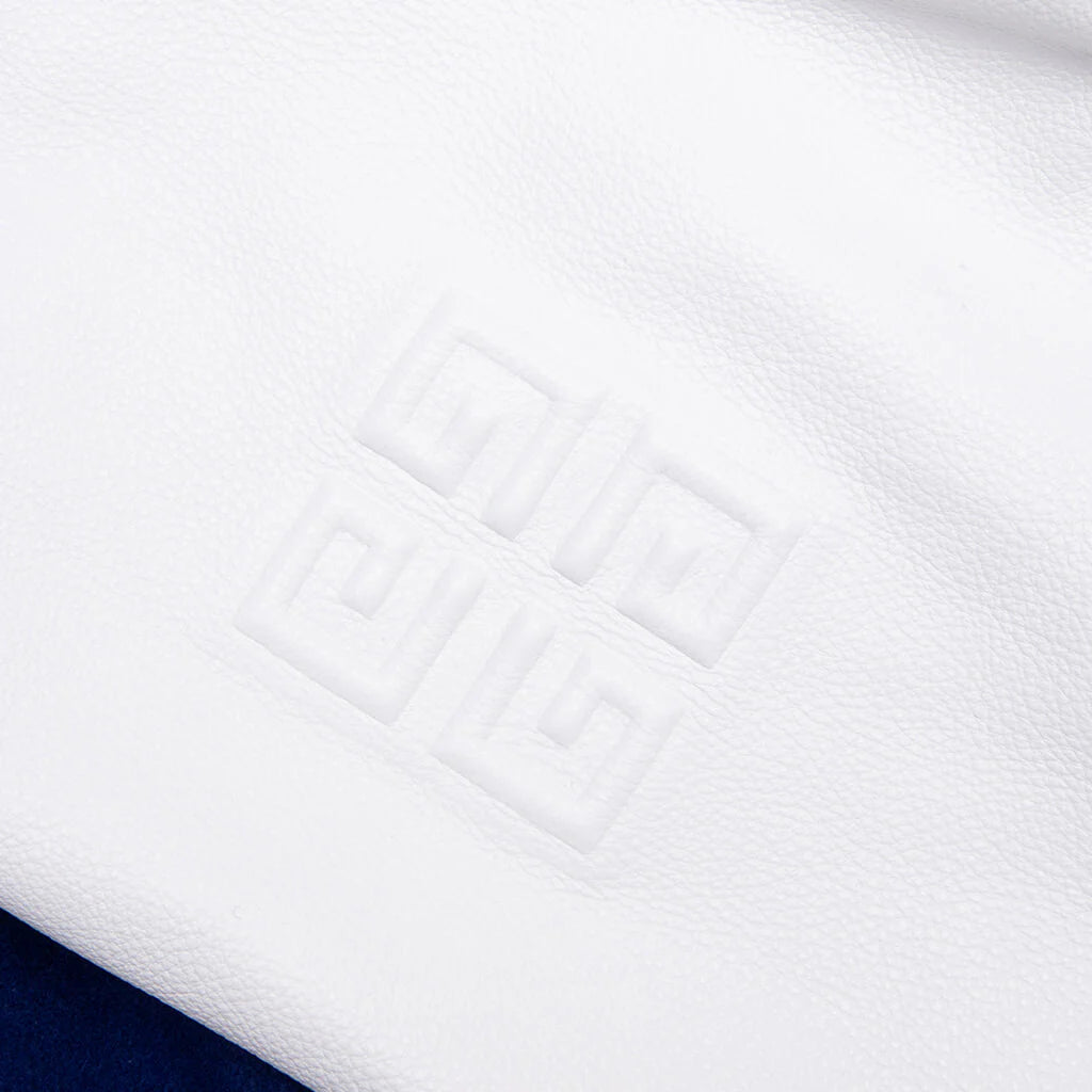 Big Varsity Bomber in Wool and Leather Blue White