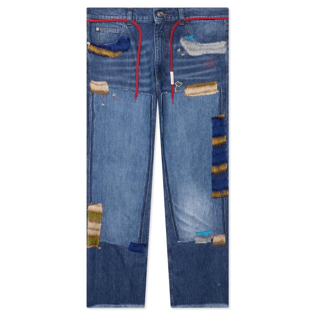 Blue Organic Denim Jeans With Mohair Patches Iris Blue