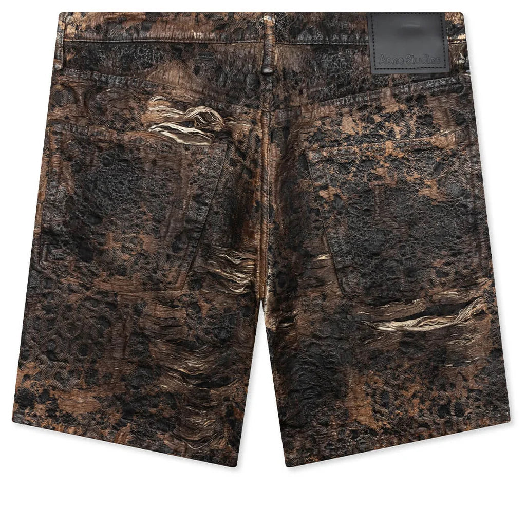 Loose Fit Denim Monogram Shorts Fn Mn Shor000260 Brown
