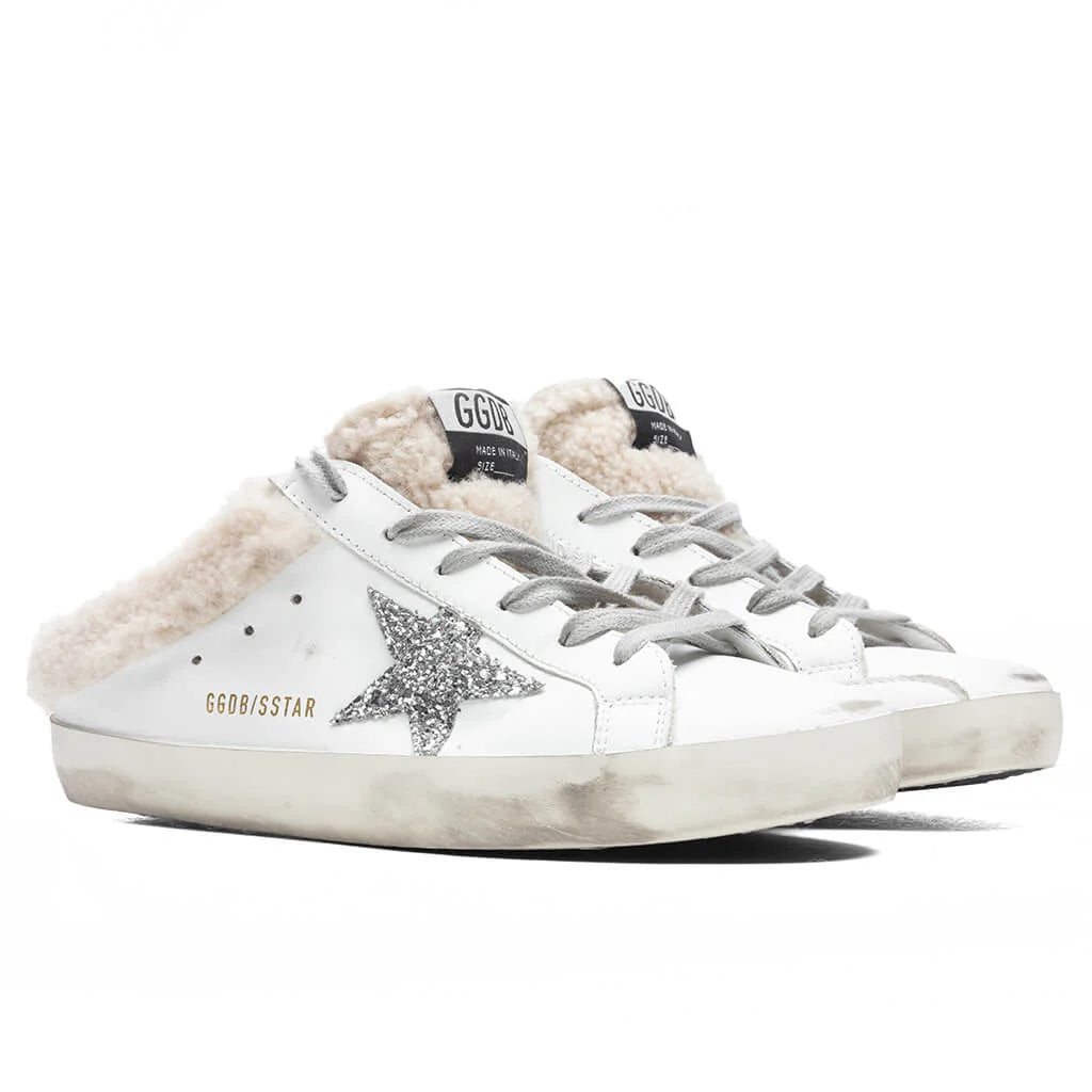 Womens Super Star Sabot White Silver Beige