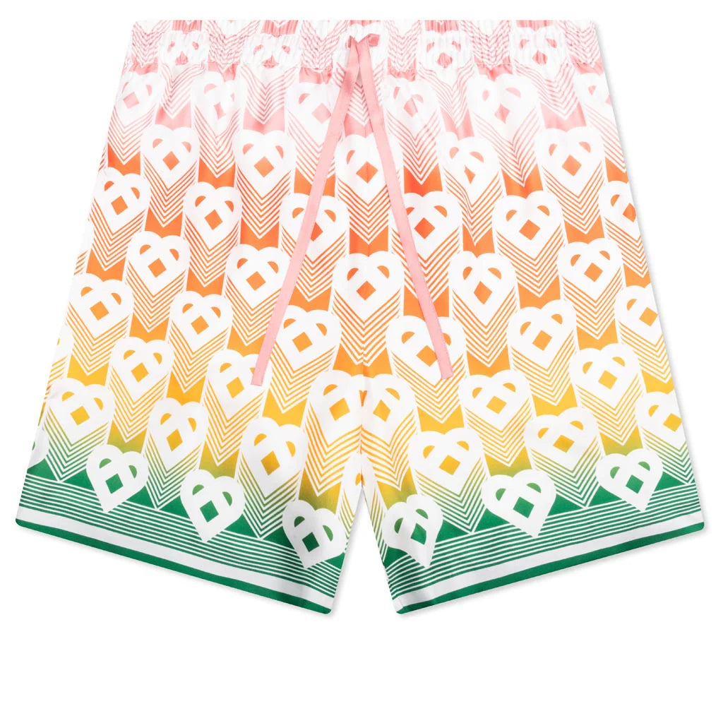 Unisex Silk Shorts With Drawstrings Heart Monogram Gradient