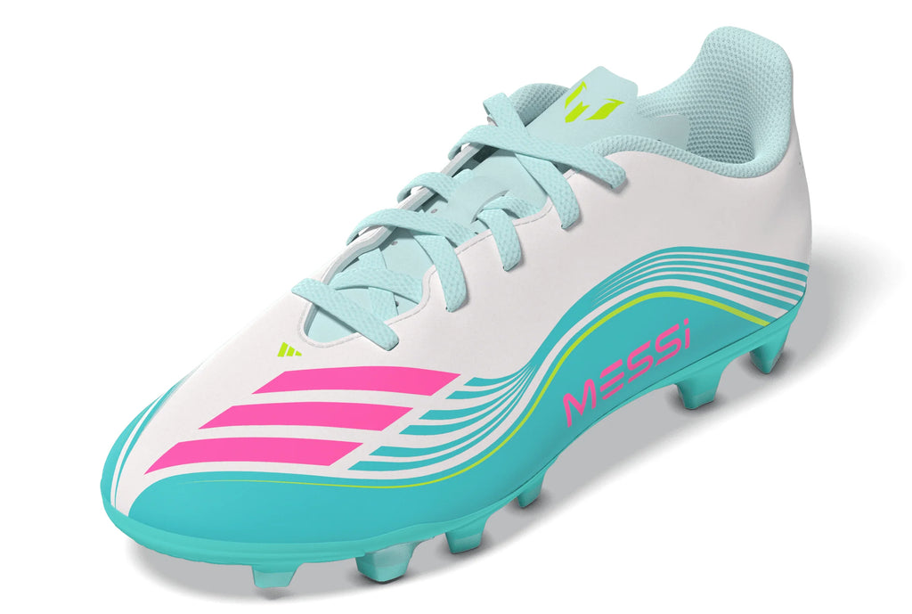 adidas F50 Messi Club Firm Ground Multi Ground Youth Soccer Cleats White Pink Aqua