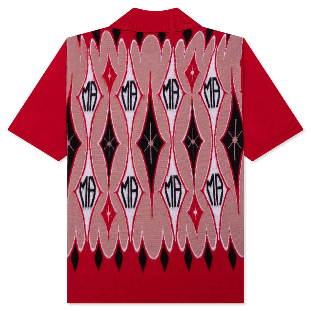 Argyle Jacquard S S Polo Red