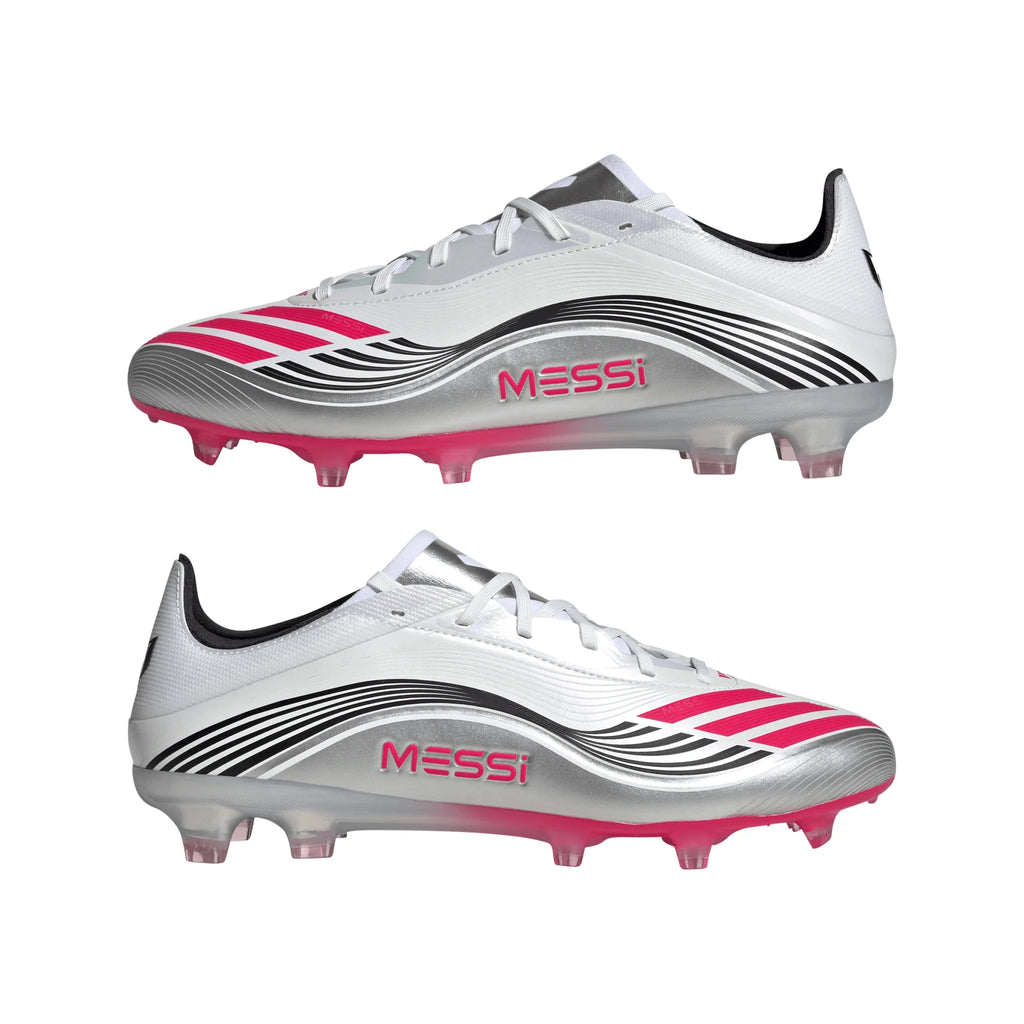 adidas F50 Messi Pro Firm Ground Soccer Cleats White Red Silver